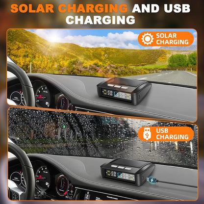 Tire Pressure Monitoring System, Universal Wireless TPMS with Solar And USB Charging,