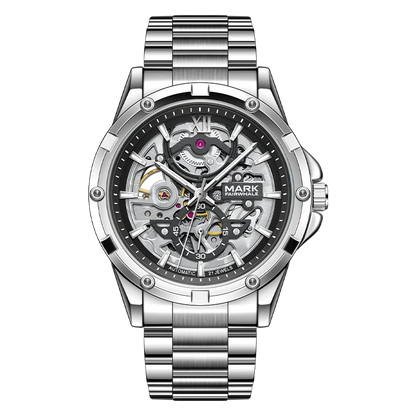 Mark Fairwhale Fashion Skeleton Dial Automatic Movement Stainless Steel Band Luminous Men's Watch