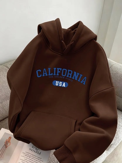 Men's -Lined Hooded Sweatshirt CALIFORNIA, Versatile for Autumn/Winter, Sporty, Casual,