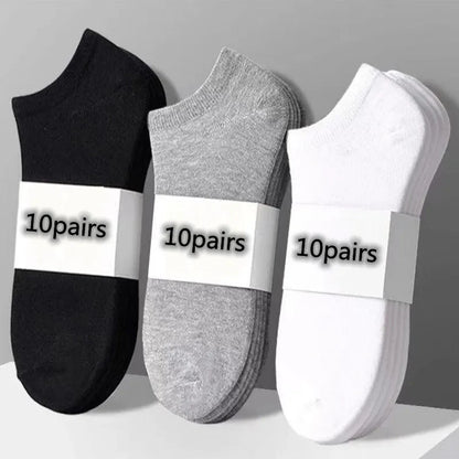 10pairs / Low Black And White Gray Cotton Socks Men's Socks