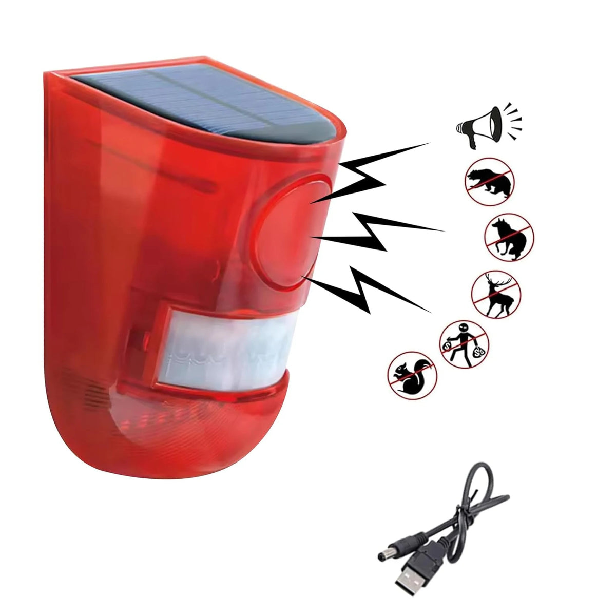 (1pc) 129dB Solar Powered Sound Alarm Motion Sensor with 6 LED Flash Modes,
