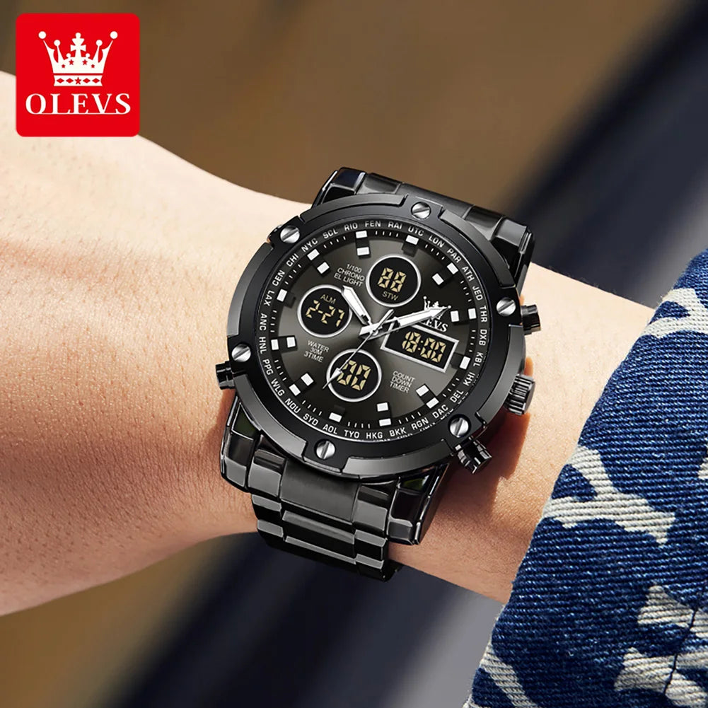 OLEVS Men's Watches Original Multifunctional Wlectronic Watch for Man Waterproof Luminous Alarm Clock