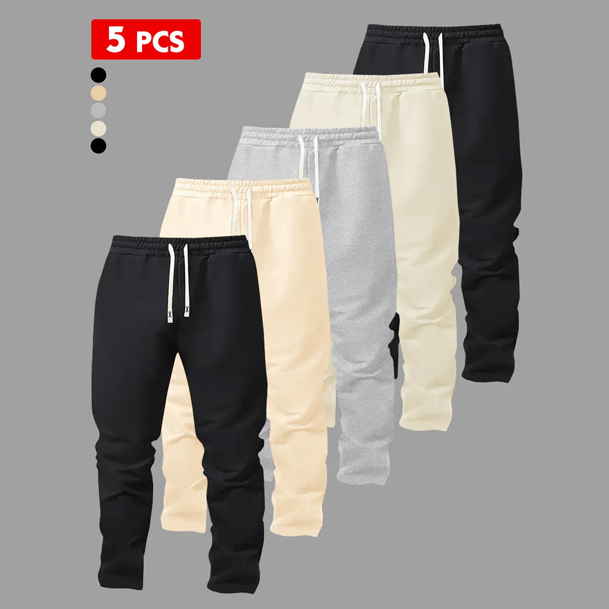 5-Piece Set Paired with Men's Casual Sports Pants, Windproof, Comfortable, Breathable Drawstring waist