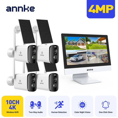 Annke 4MP solar security cameras 10CH 12 in LCD 2.4G 5.8G PTZ wifi security cameras PIR color night vision camera security wifi