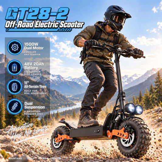 ASKGO Electric Scooter for Adults, 1500W Peak Motor, 48V 20Ah Battery, 65 Miles Long Range, Up to 28MPH Top Speed, 11" Fat Tires, Foldable Off-Road E-Scooter for Commuting, UL2272 Certified