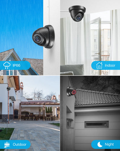 ZOSI 1080P HD TVI Security Cameras Indoor Outdoor with 80ft IR Night Vision Motion Detection 2MP CCTV Surveillance Dome Cameras Kit