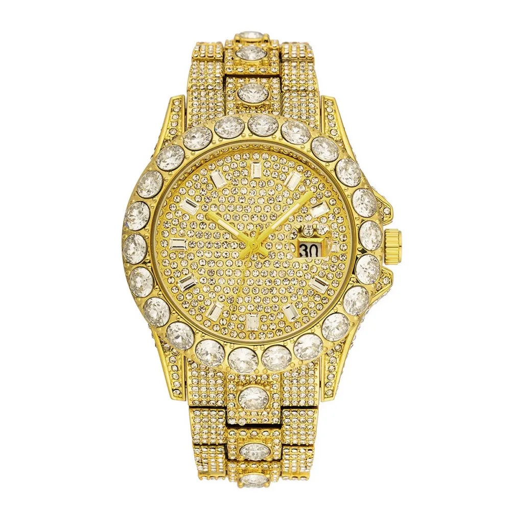 MISSFOX Luxury Watches For Mens Hip Hop Iced Out Bling Quartz Clocks Fashion Full Diamond Jewelry Wristwatch