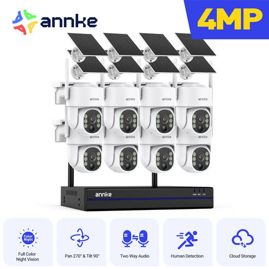 ANNKE 4MP Wireless Surveillance System 16CH NVR WiFi Surveillance Camera Kit Audio Battery Solar Surveillance Cameras Outdoor