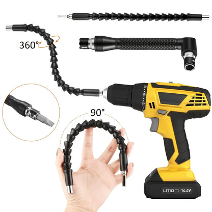 31 Pieces of Flexible Drill Bit Extension Kit, including 1/4 3/8 1/2 inch Hexagonal Socket Adapter, Flexible Magnetic Drill Bit Extender,