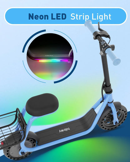 Hiboy Q2 Lite Electric Scooter for Kids with Seat, 9.3MPH Max Speed, 3 Adjustable Speeds, 100W Brushless Motor, LED Lights, Solid Tires Scooter for Boys Girls Ages 4-10