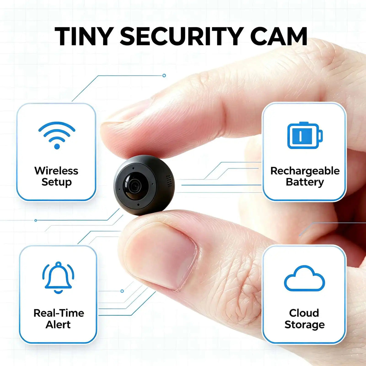 E2 Mini WiFi Security Camera, 4K Ultra HD tiny surveillance cam with infrared night vision, motion detection alert, loop recording.