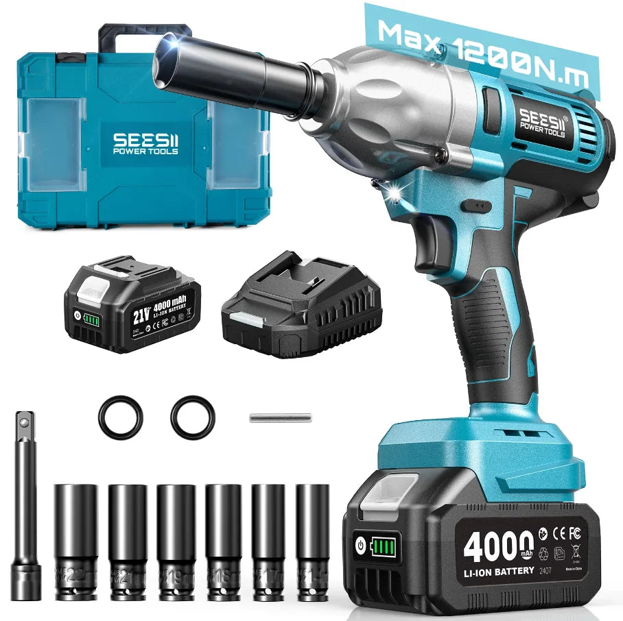 Seesii 3-In-1 Tool Combo Kit Rotary Hammer Drill Impact Wrench Angle Grinder Electric Brushless Cordless Battery
