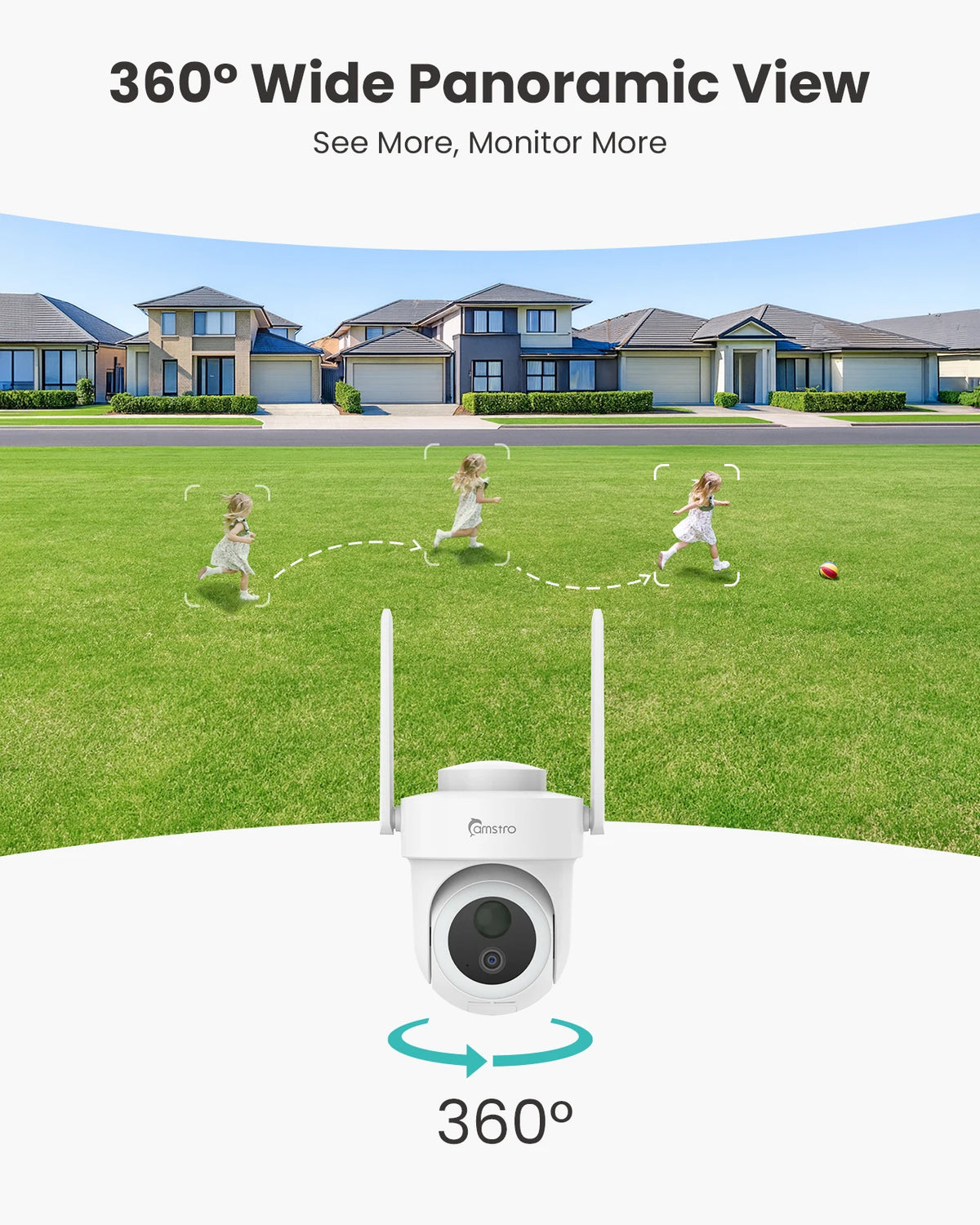 Camstro 4K Solar Wireless Security Camera System, 360° PTZ Home Surveillance Kit with AI Motion Tracking, 5G/2.4GHz Dual WiFi, Two-Way Audio, IP66 Waterproof