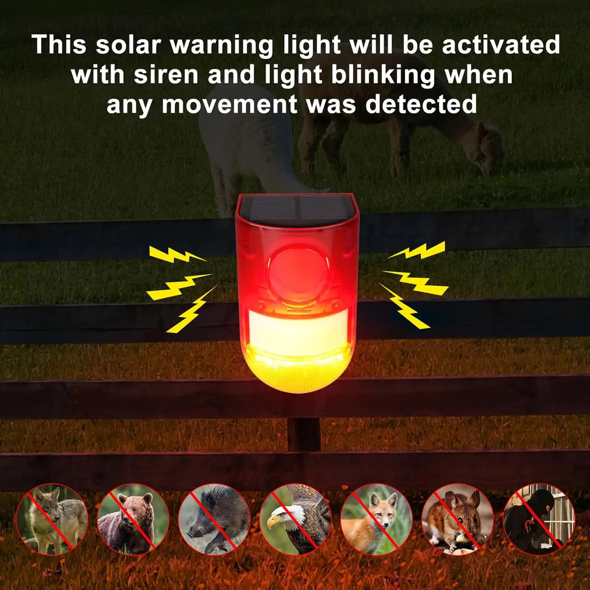 (1pc) 129dB Solar Powered Sound Alarm Motion Sensor with 6 LED Flash Modes,