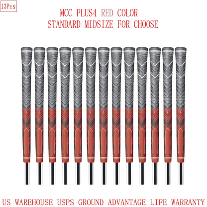 13PC Golf Grips 60R Red Anti-Slip Rubber, Standard/Midsize, Hybrid Design with Larger Lower Hand