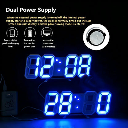 LED Digital Alarm Clock, 3D Design Wall Clock, Light-Up Night Mode, Adjustable Brightness Electronic Clock,