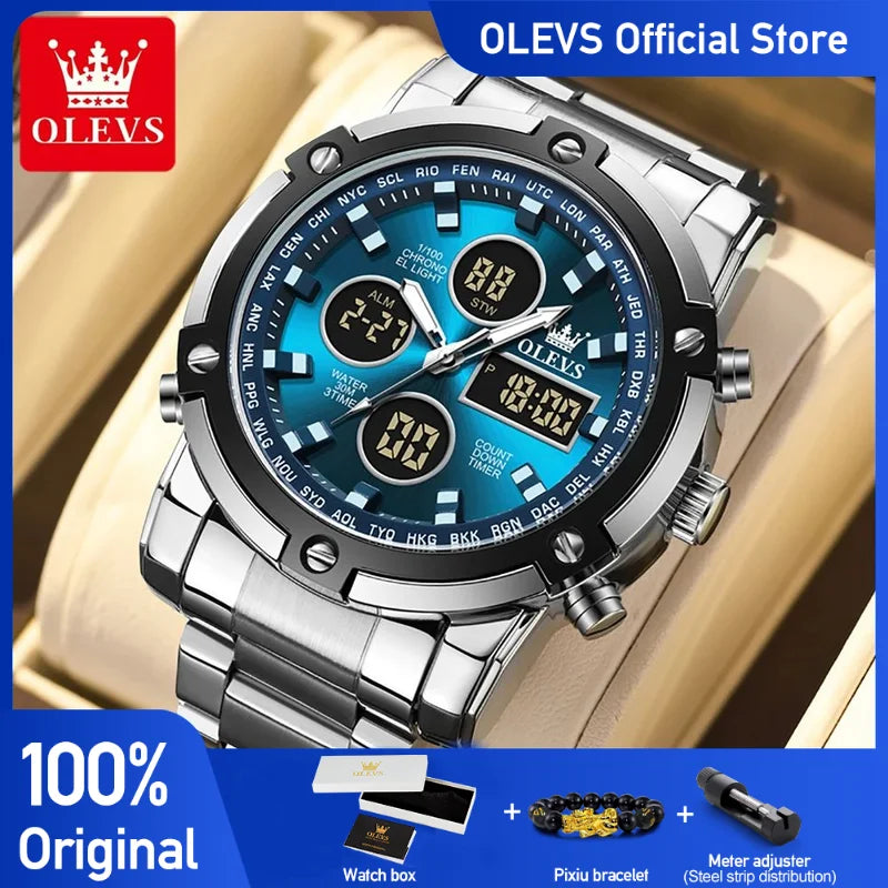 OLEVS Men's Watches Original Multifunctional Wlectronic Watch for Man Waterproof Luminous Alarm Clock