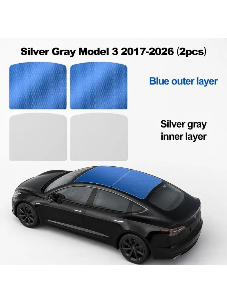 Roof Sunshade for Tesla Model 3/Y 2017-2025 – Panoramic Glass Roof Sun Protection Cover, Interior Sunshade with Storage Bag