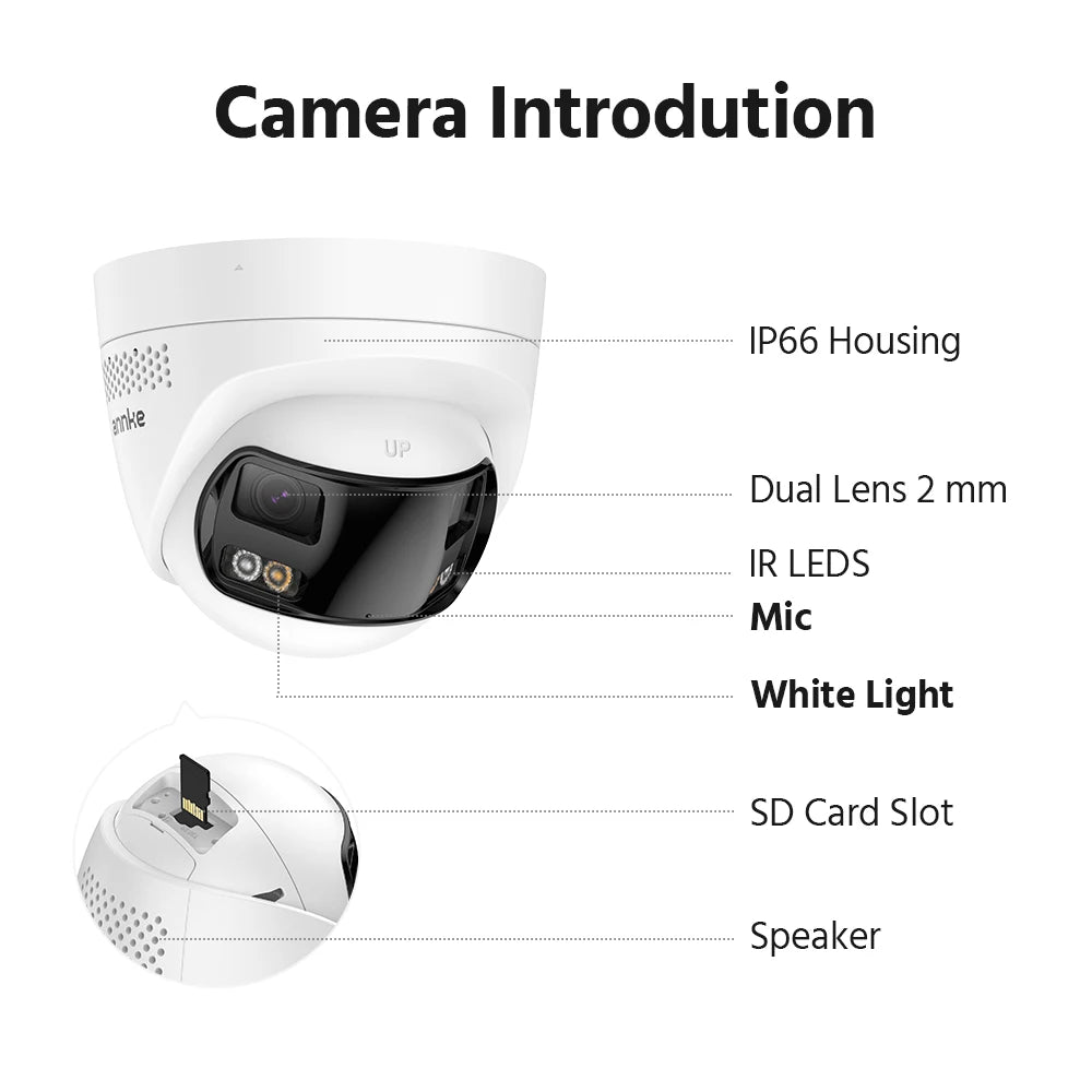 ANNKE 8MP Camera Security Dual Lens Human Detect Two Way Audio 180° Wide View Angle Panoramic Dual Lens Poe IP Camera