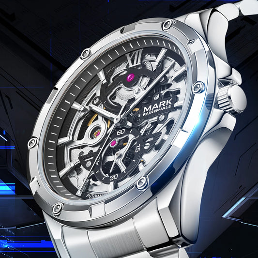 Mark Fairwhale Fashion Skeleton Dial Automatic Movement Stainless Steel Band Luminous Men's Watch