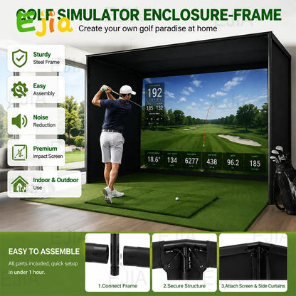 12X8FT Indoor Golf Simulators Enclosure  with HD Impact Screen & Durable Frame Golf Practice Simulator Enclosure Net For Home