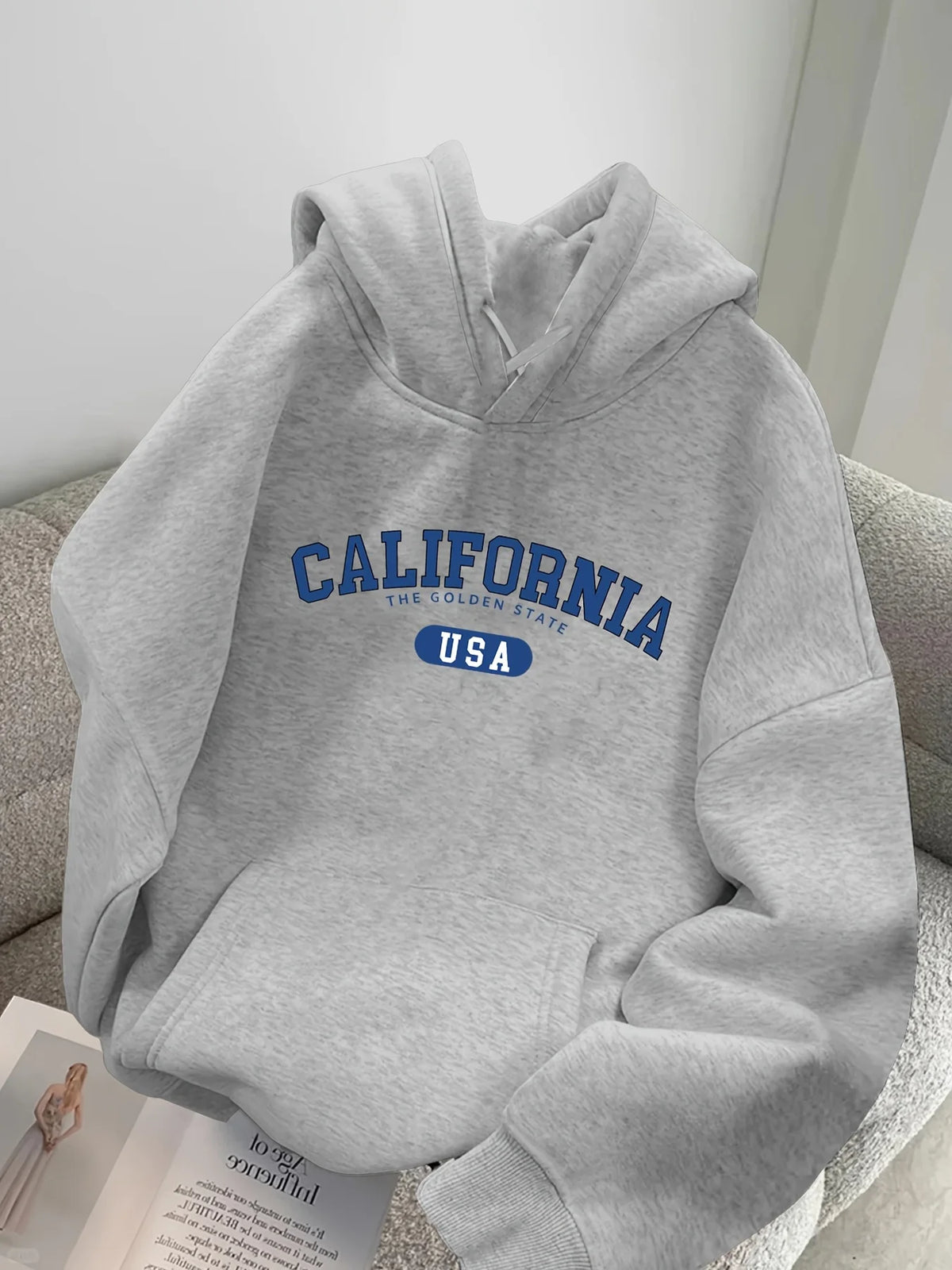 Men's -Lined Hooded Sweatshirt CALIFORNIA, Versatile for Autumn/Winter, Sporty, Casual,