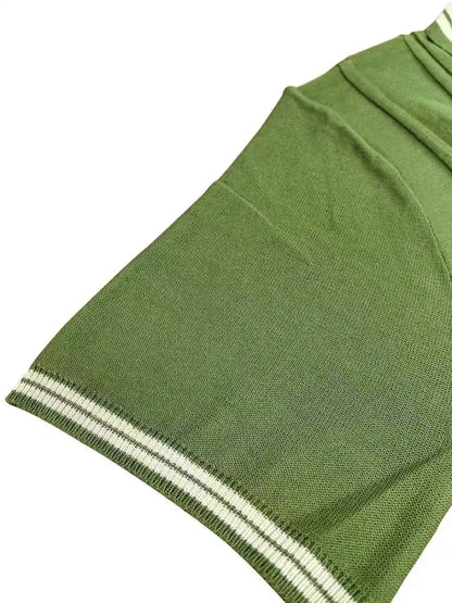 Men's casual lapel knitted POLO shirt short sleeve regular fit green cuff hem