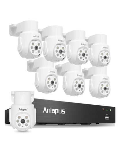 Anlapus 2MP Wired Security Camera System with Audio 8CH 3K Home CCTV DVR 1080P 360°View Pan/Tilt Surveillance Cameras Outdoor Indoor