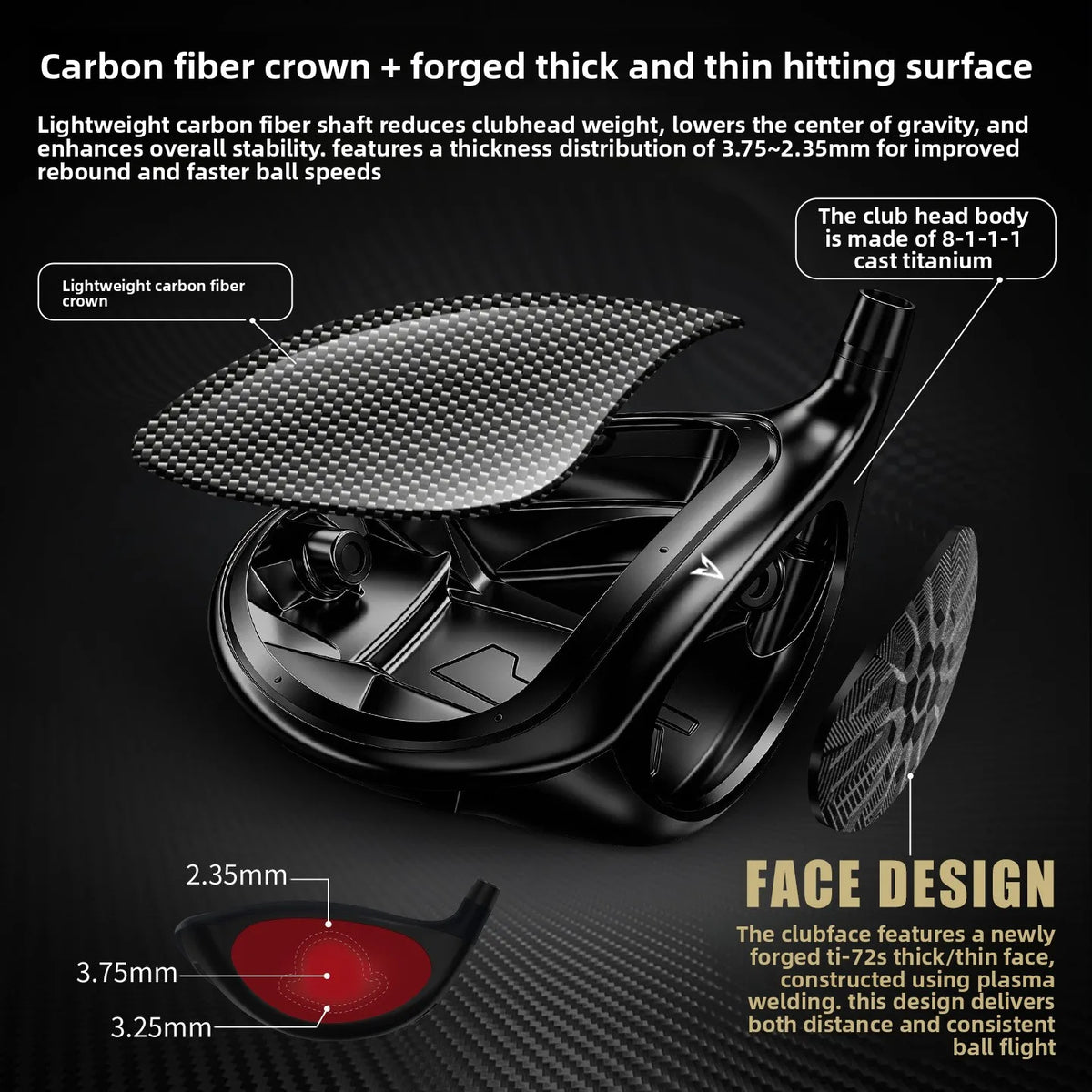 PGM Adjustable Tilt Angle Men's Professional Golf Club Men's Professional Golf Club Carbon Fiber Crown MG087