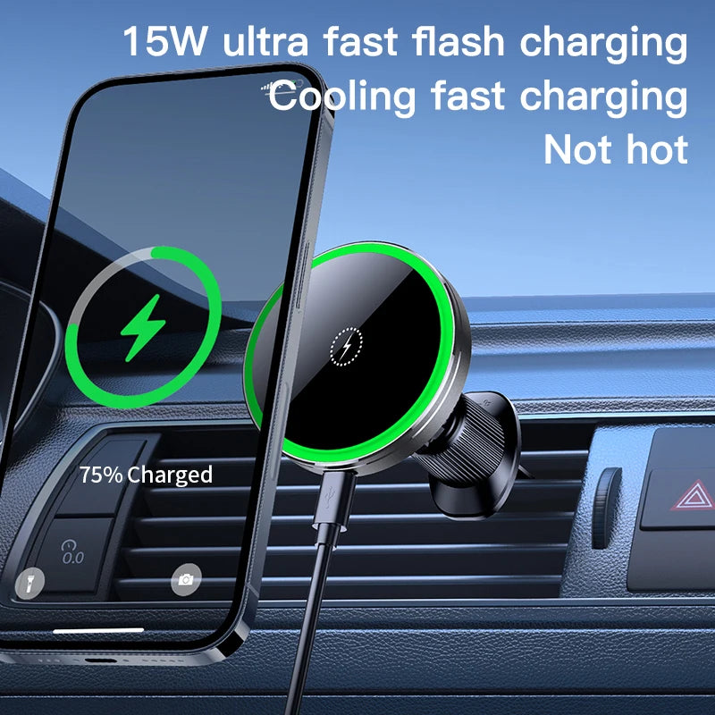 Fan Cooling Car Magnetic Bracket Wireless Charger QI1 Wireless Fast Charging Suitable for iPhone 12-17 Series Car Vent Installation Car Phone Holder