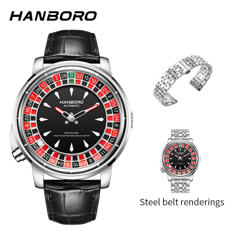 Fully automatic mechanical watch with Casino Roulette Rotating Disk