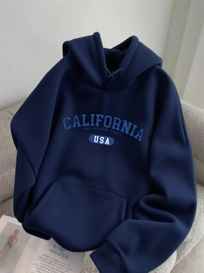 Men's -Lined Hooded Sweatshirt CALIFORNIA, Versatile for Autumn/Winter, Sporty, Casual,