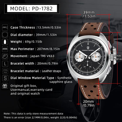 2026 Retro Luxury Men's Quartz Watches PAGANI DESIGN Sports Chronograph VK63 Watch For Men AR Sapphire Waterproof Leather Clock
