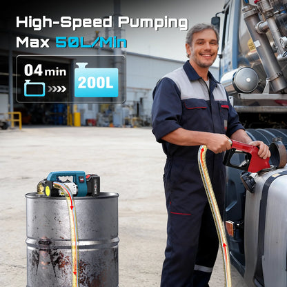 SEESII SP12 Ultra Cordless Fuel Transfer Pump for Diesel 260W Electric Car Fuel Pump Kit 21V 12GPM Portable Self-Priming Pump Automatic Stop Battery Powered Tool with 4.0Ah Battery for Makita