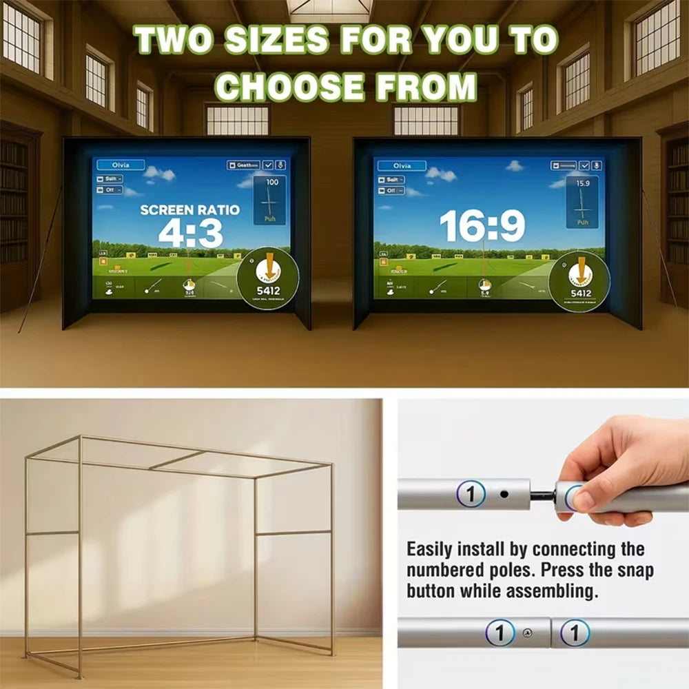 12X8FT Indoor Golf Simulators Enclosure  with HD Impact Screen & Durable Frame Golf Practice Simulator Enclosure Net For Home