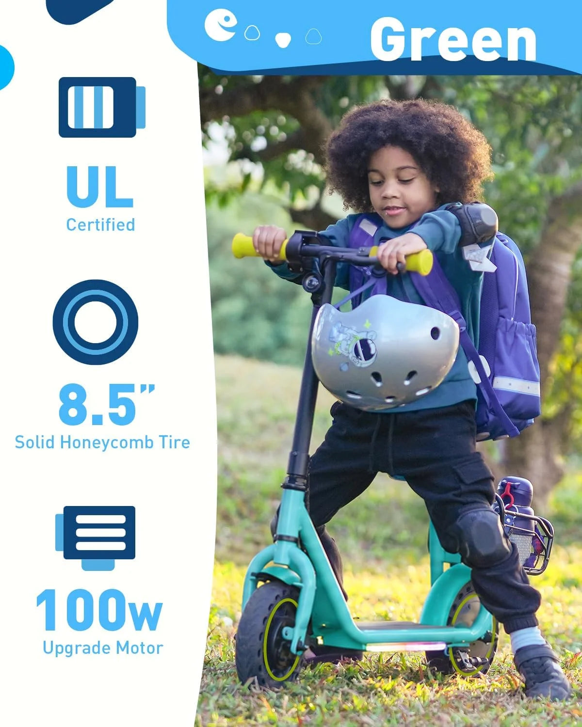 Hiboy Q2 Lite Electric Scooter for Kids with Seat, 9.3MPH Max Speed, 3 Adjustable Speeds, 100W Brushless Motor, LED Lights, Solid Tires Scooter for Boys Girls Ages 4-10