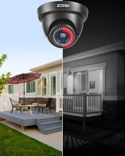 ZOSI 1080P HD TVI Security Cameras Indoor Outdoor with 80ft IR Night Vision Motion Detection 2MP CCTV Surveillance Dome Cameras Kit