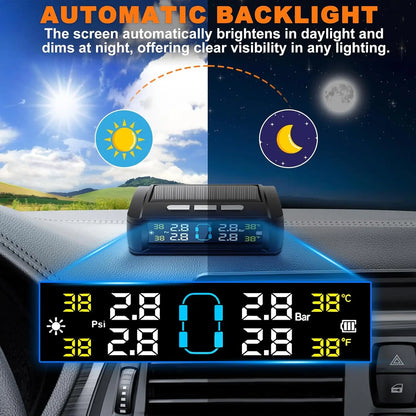 Tire Pressure Monitoring System, Universal Wireless TPMS with Solar And USB Charging,