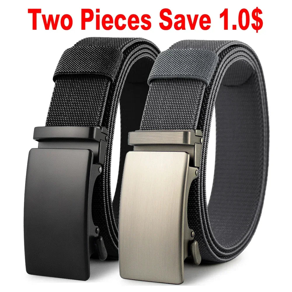 New Golf Sports Elastic Belt Tactical Belt Metal Automatic Buckle Tough Stretch Nylon Men Military Belt 115-150CM Big Size Belts