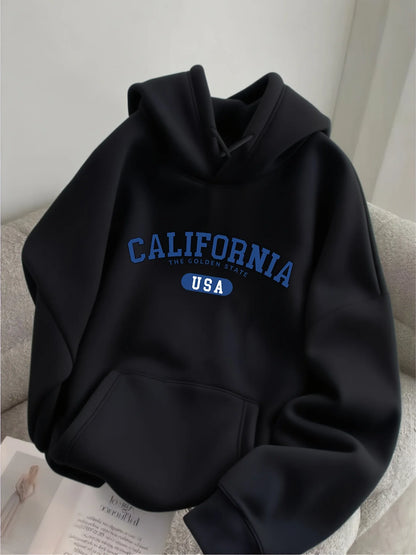 Men's -Lined Hooded Sweatshirt CALIFORNIA, Versatile for Autumn/Winter, Sporty, Casual,