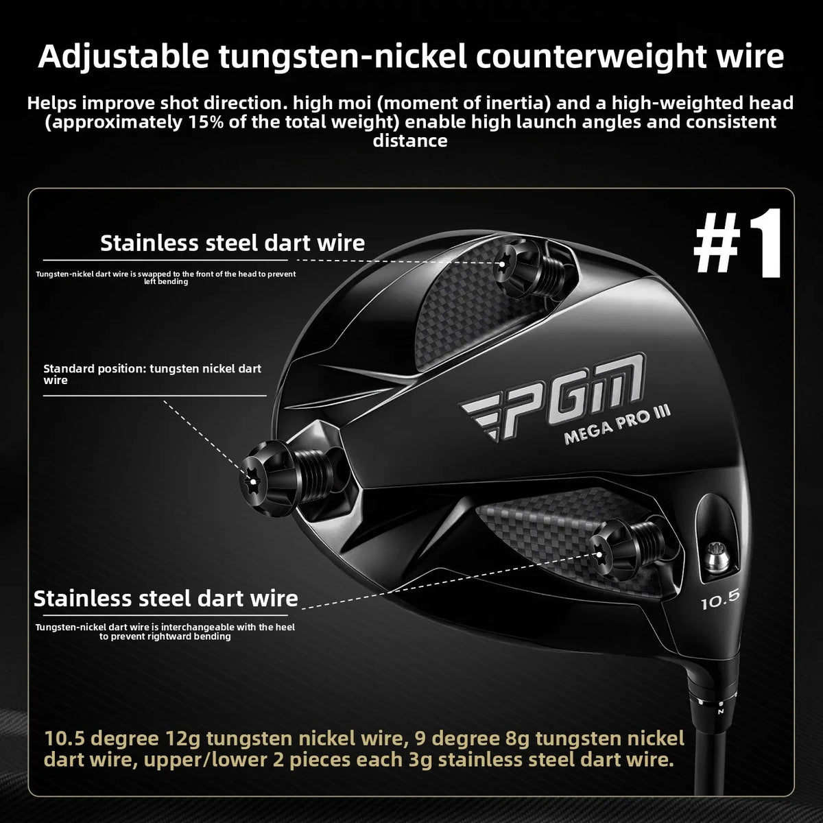 PGM Adjustable Tilt Angle Men's Professional Golf Club Men's Professional Golf Club Carbon Fiber Crown MG087