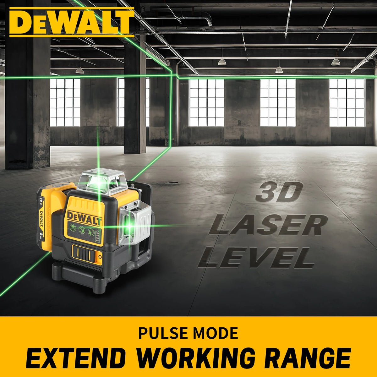 DEWALT DW089LG 12V MAX Green 3x360 Line Laser Level, 3 Sides 360° Horizontal and Vertical Beams with Self-Leveling for Indoor Outdoor