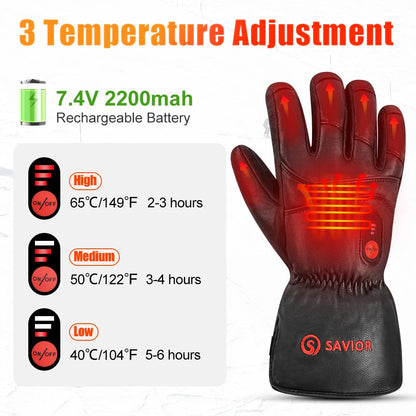 Savior Heat Winter Outdoor Sports Genuine Leather Sheepskin Electric Heating Gloves