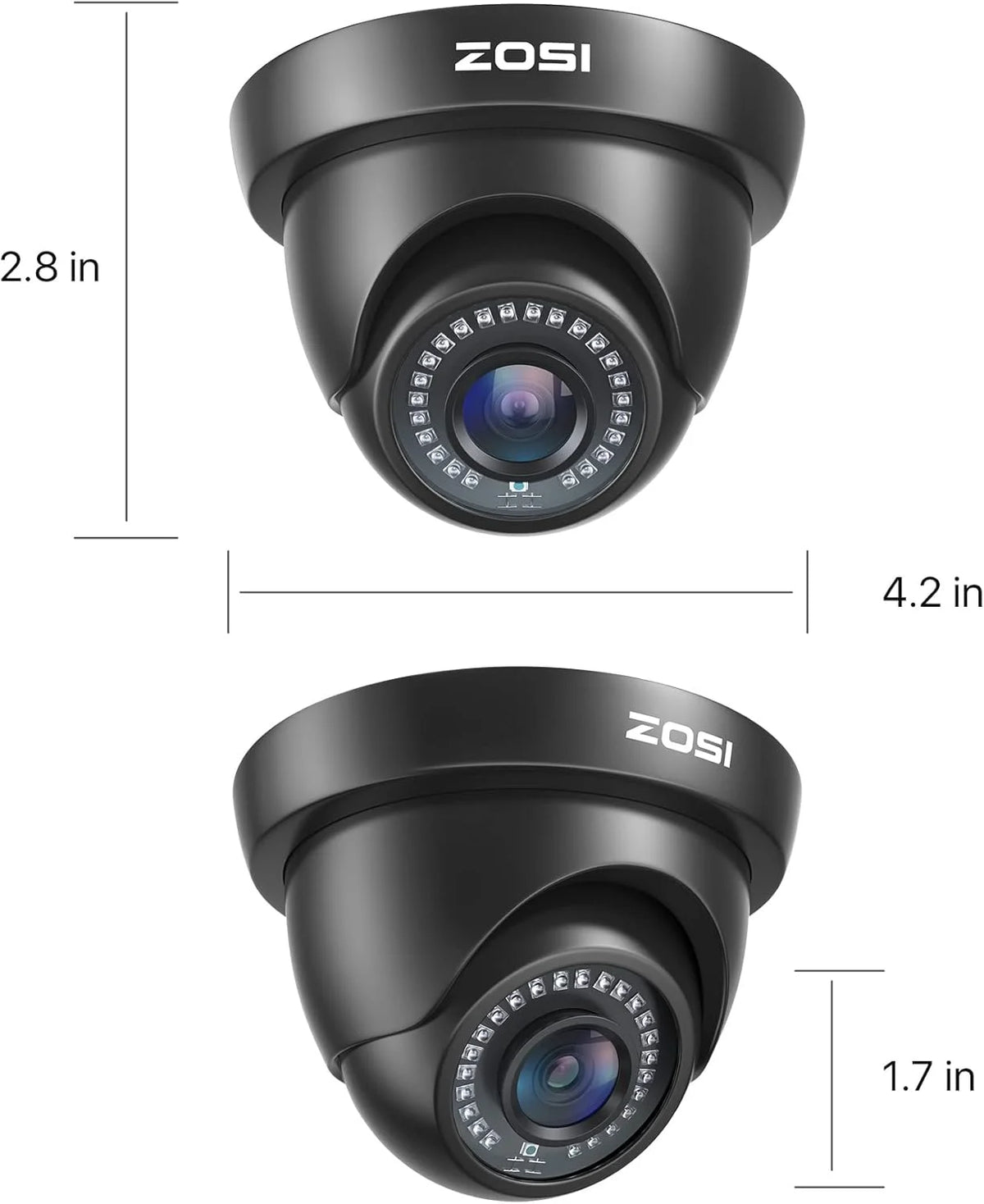ZOSI 1080P HD TVI Security Cameras Indoor Outdoor with 80ft IR Night Vision Motion Detection 2MP CCTV Surveillance Dome Cameras Kit