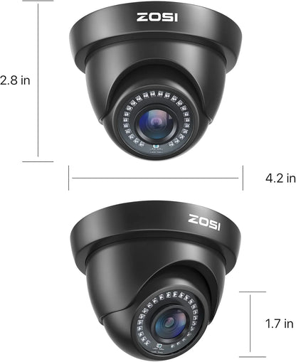 ZOSI 1080P HD TVI Security Cameras Indoor Outdoor with 80ft IR Night Vision Motion Detection 2MP CCTV Surveillance Dome Cameras Kit