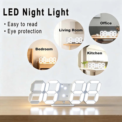 LED Digital Alarm Clock, 3D Design Wall Clock, Light-Up Night Mode, Adjustable Brightness Electronic Clock,