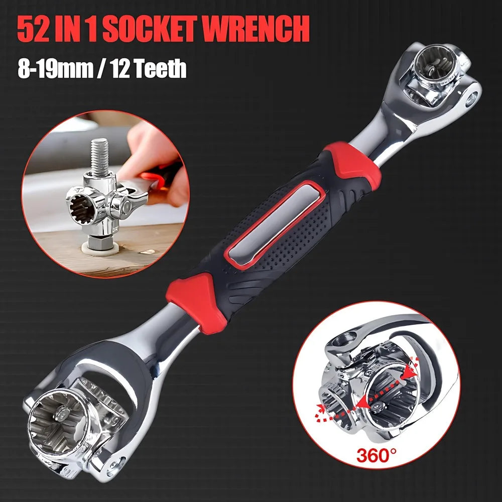52 in 1 Multi Functional Socket Wrench Set with 360 Degree Rotating Dog Bone Design Universal Spline Wrench 8 to 19mm