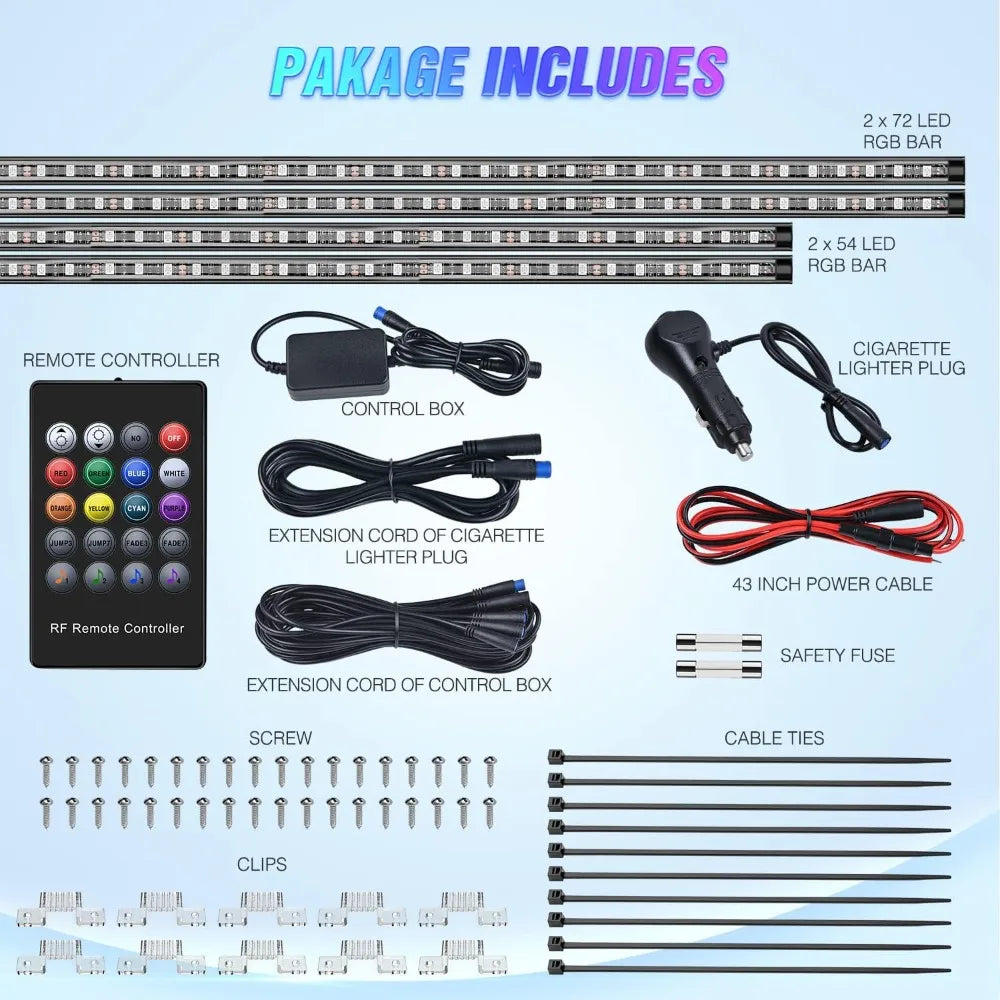 Car Underglow Neon Accent Strip Lights Atmosphere Lamp Neon Accent LED Light Strip App/Remote Control RGB Underbody Decorative