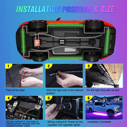 Car Underglow Neon Accent Strip Lights Atmosphere Lamp Neon Accent LED Light Strip App/Remote Control RGB Underbody Decorative