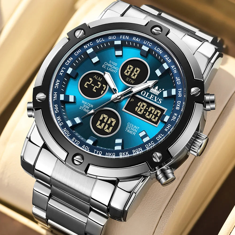 OLEVS Men's Watches Original Multifunctional Wlectronic Watch for Man Waterproof Luminous Alarm Clock